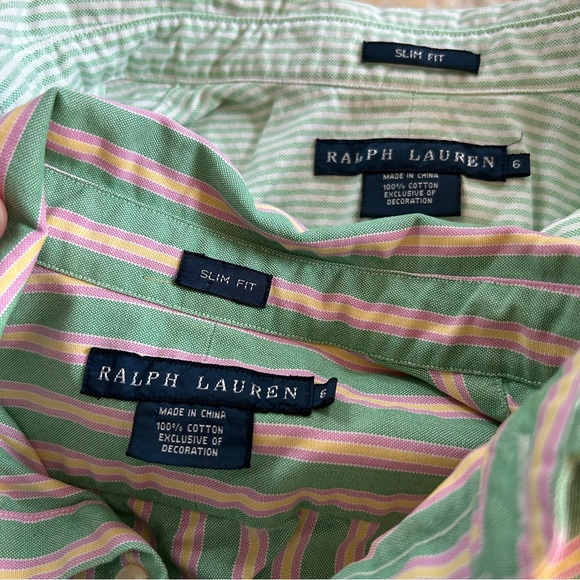 Ralph Lauren Green and Pink Striped Button Down Shirts - Picture 7 of 8